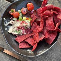 Fresh chips and hummus dip   at Ye Olde Bridge Inn in Nottingham