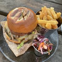 Double vegan burger   at Ye Olde Bridge Inn in Nottingham