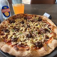 Vegan pizza with date pesto 👌  at Black Crust Pizzeria in Vik