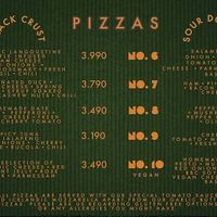 Pizza menu at Black Crust Pizzeria in Vik
