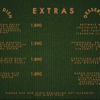 Sides and dessert menu at Black Crust Pizzeria in Vik