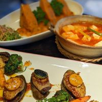 Barbecued Shimeji Mushrooms, Plum Tofu, Tomato Tofu at Shamballa Vegetarian Bistro HoiAn in Hoi An