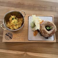 Bagel with scrambled tofu  at Santina Harbour Club in Mallorca