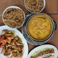 yam rice, monkey head mushroom, ngoi heong and clay pot curry vegetables  at Vegetarian Villas 素雅轩 in West Singapore