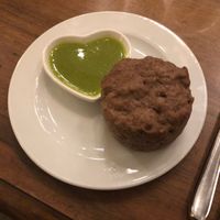Gluten free bread!! With a crazy green vinegar sauce  at Cantina don Camillo in Basel