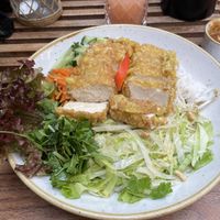 Rice noodles with crispy tofu, cucumber and lettuce  at Comai - East in Frankfurt