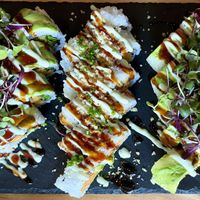 Veggie Monster Rolls on the ends, Veggie Lover in the middle   at AMORE in Chicago