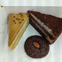 Vegan "honey" cake, chocolate cake and cookie. at Gluten-free Bakery in Yerevan