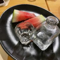Ouzo and watermelon   at Kazoual Cafe & Restaurant in Crete