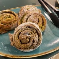 Pistachio snail pastry  at Bojtorina Vegan Kitchen in Sopron