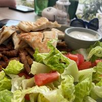 Homemade seitan gyros with pita and salad  at Bojtorina Vegan Kitchen in Sopron