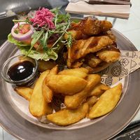 Fried crispy mushroom with teriyaki sauce on vegan burger bun, 149 baht  at Heaven Burger in Chiang Rai