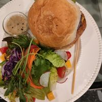 Vegan burger with coconut bun served with salad on the side #Veganuary at Heaven Burger in Chiang Rai