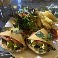 Burger (no patty) comes with salad and I ordered a side of fries   at Heaven Burger in Chiang Rai