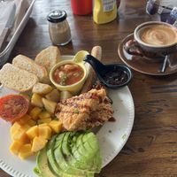 Vegan breakfast , they have oat milk for coffee  at Heaven Burger in Chiang Rai