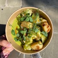 polenta, courgette and pea at Tendril in London