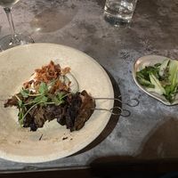 Mushroom skewers with artichoke dip and pak choi   at Tendril in London