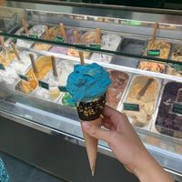 smurf cone icreame. the cone was delicious too. at Madonna Vegan in Barcelona