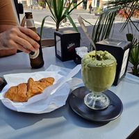 Warm vegan croissant and vegan granita, both amazing at Bar Mazzini in Catania