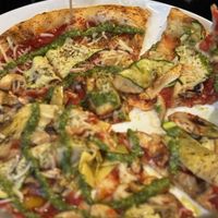 Vegan veggie pizza with pesto!  at New Bridge Sprizza in Florence
