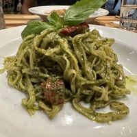 Tagliolini with basil-hazelnut pesto and sun-dried tomatoes  at Lilla in Portland