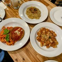 Chicken parmigiana, acorn risotto, and rigatoni.  at Lilla in Portland
