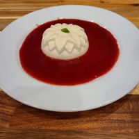 Panna cotta with strawberry puree at Lilla in Portland