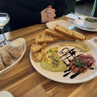 Appetizers to share: Crocchè, focaccia, and olives  at Lilla in Portland