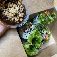 Veggie roll with peanut sauce  at Viet Family - The Vegan House in Vancouver