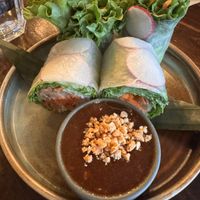 Summer rolls come with peanut sauce   at Viet Family - The Vegan House in Vancouver