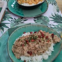 Paorika/chicken stew above and pulled pork stew below at Yes It Is Vegan II - Liszt Ferenc Tér in Budapest