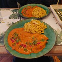Hungarian "chicken" paprikás with nokedli at Yes It Is Vegan II - Liszt Ferenc Tér in Budapest