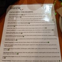 Menu at Savor in San Francisco