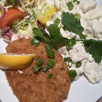 Veganes Knusperschnitzel mit hausgemachtem Kartoffelsalat (vegetarisch)  at Seaside 26 in Friedrichskoog