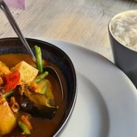 Massaman Tofu and vegetable curry with Jasmine balsamic rice at Royal Outpost in Carlisle