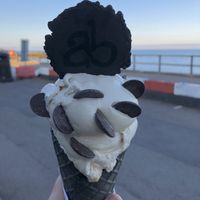 vegan caramel in cone with wafer and dark choc chips  at Aunty Betty's in Stonehaven
