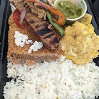 The vegan paella, highlight was the steak at OSJ International in Lakewood