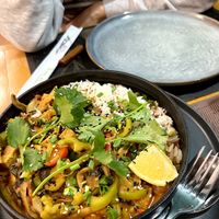 Stewed vegetables with basmati rice. The portion is huge and it's good for two. at Indian Mehak Restaurant & Bar in Yerevan