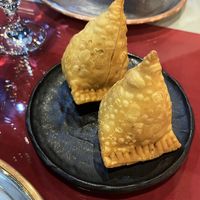 Vegan samosas with potato, beans and greens at Indian Mehak Restaurant & Bar in Yerevan