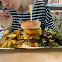 Mac and cheese burger at Athens Vegan Burgers in Athens