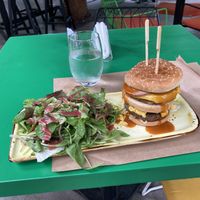 Mac and cheese burger at Athens Vegan Burgers in Athens