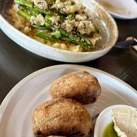 Sourdough and Japanese Potato’s with Asparagus!  at Folke in Vancouver