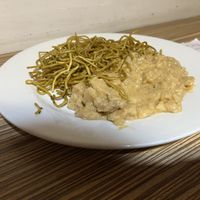 Tallarines secos con carapulcra  at Loving Hut Lince in Lima