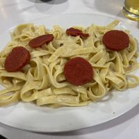 Fetuccini Alfredo with pepperoni at Loving Hut Lince in Lima
