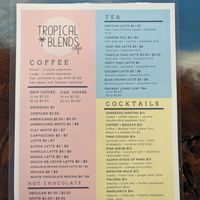 Bevvie menu at Tropical Blends in Belleville