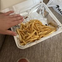 $10 for only this amount of fries. Kind of soggy but okay  at Mr. Veg'n in Houston
