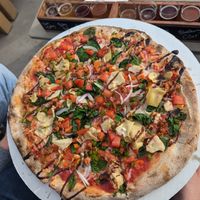 PB veg w/ vegan cheese + vegan sausage at Pizza Bros in Egg Harbor
