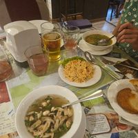 Mushroom soup, cornbread, carrotsalad  compote at Cafe Laila in Mestia