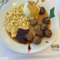 Plant balls (Mac and cheese substituted for peas)  at IKEA Restaurant in Brooklyn