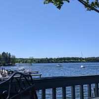 View from deck outdoor seating at Pleasant Beach Hotel in Sterling